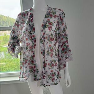 Self Esteem Floral Kimono Top - White and Red